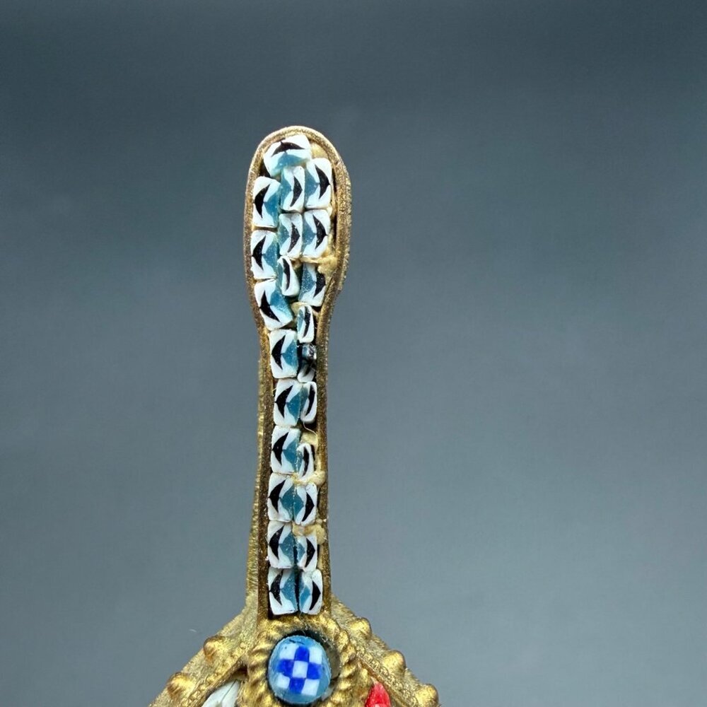 Vintage Italian Brooch Micro Mosaic Mandolin Guitar Pin Gold Tone Italy 1 3/4" - Picture 7 of 11